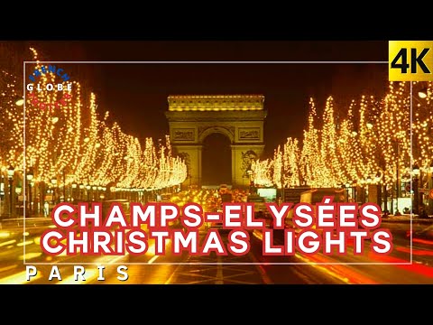 PARIS Champs-Élysées Linda excursão noturna a pé com luzes de Natal 4K🇫🇷Les Illuminations de Noël 2023