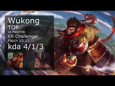 Wukong Top vs Malphite - KR Challenger 4/1/3 Patch 10.11 Gameplay