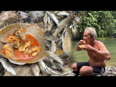 River Fishing Catch and Cook | Jungle Survival Cooking & Mukbang