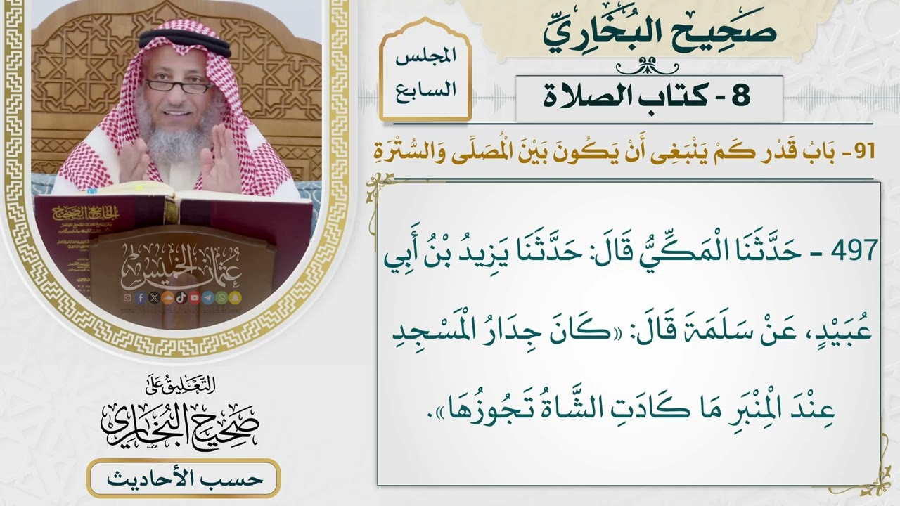 [497] حديث: كان جدار المسجد عند المنبر ما كادت الشاة تجوزها [كتاب الصلاة]