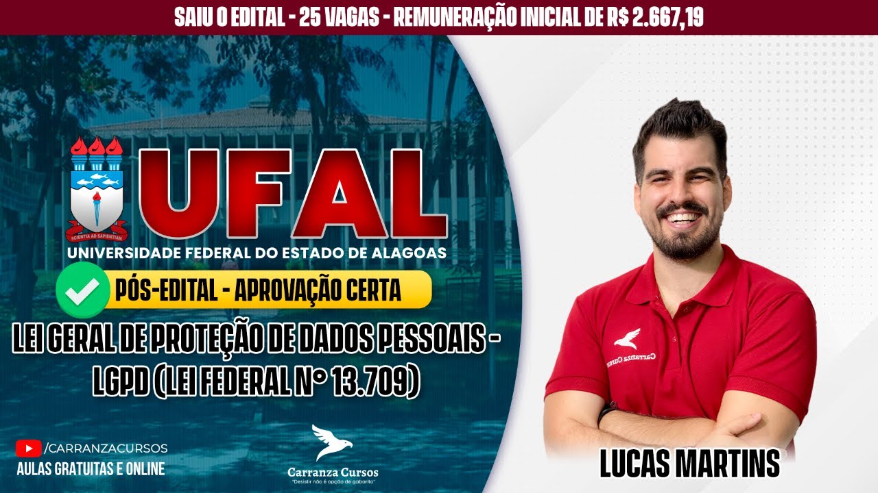 UFAL - Lei Geral de Proteção de Dados Pessoais - LGPD - Pós-EDITAL - Prof. Lucas M.