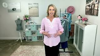 Susan Graver Pure Cross Dyed Linen Blend Tunic w/ Soutache Detail on QVC