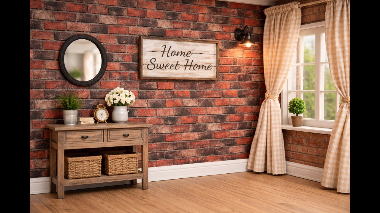 1/6 1/12 1/24 Scale Miniature Rustic Weathered Red & Brown Brick Wall Wallpaper Printable PDF