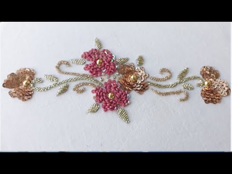 hand embroidery design flower with beads