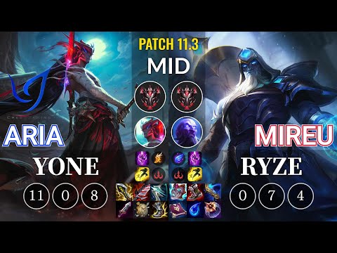 CGA Aria Yone vs Mireu Ryze Mid - KR Patch 11.3