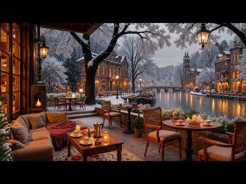Warm Winter Jazz Music at Outdoor Coffee Shop Ambience ⛄ Relaxing Jazz Background Music for Studying