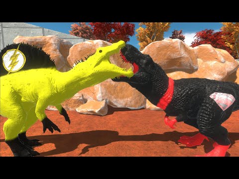 SHAZAM SPINOSAURUS VS DARK BATMAN T-REX DEATH RUN - Animal Revolt Battle Simulator