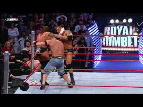 John Cena, Triple H and Batista collide as the final three Superstars of the 2008 Royal Rumble Match