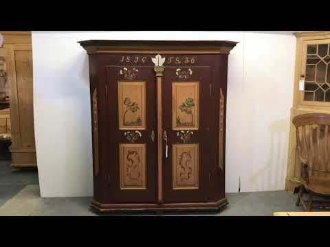 Very Old German Painted Armoire c.1830 (Dismantles) - Pinefinders Old Pine Furniture Warehouse