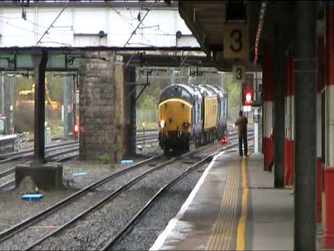 DRS Class 37's 37602 & 37603 at Lancaster on Test Train 11th April 2011