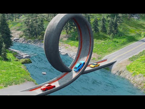 Cars Vs Impossible Loop Bridge Vs Deep Water Stunt - BeamNG.Drive