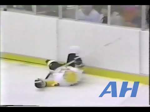 NHL Oct. 15, 1985 Doug Bodger,PIT v Keith Acton,MIN (crosscheck) (HL) Pittsburgh Penguins Minnesota