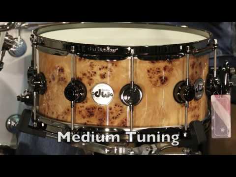 DW Collectors Snare, Exotic Mapa Burl, Blk Nickel Hardware, VLT Maple 6.5x14 Shell
