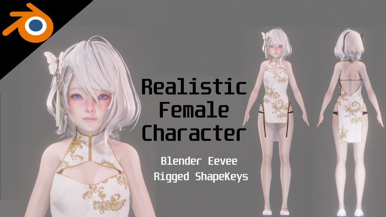 Chinese dress - Realistic Female Character - Blender Eevee 3D Model