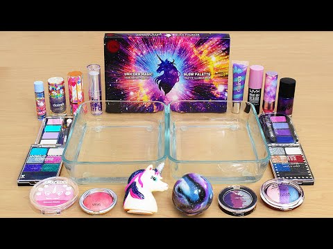 Unicorn vs Galaxy - Mixing Makeup Eyeshadow Into Slime ASMR