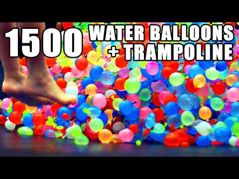 1500 Water Balloons + Trampoline- SLO MO!!