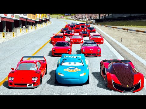 Lightning McQueen Dinoco vs Ferrari Hypercars at Monza GP