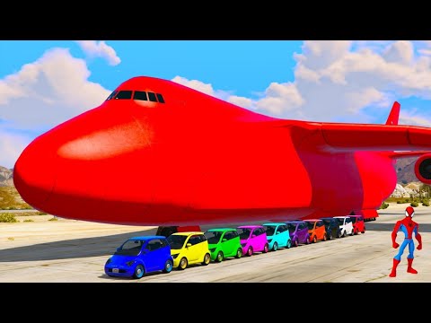 Color Small Cars Transportation on Biggest Airplane w Spiderman - GTA V Mods