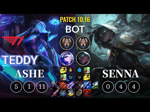 T1 Teddy Ashe vs Senna Bot - KR Patch 10.16