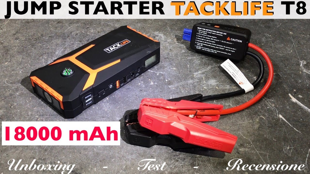 Recensione JUMP STARTER TACKLIFE T8 18000 mAh 12V. Booster X auto moto. Batteria scarica. Powerbank