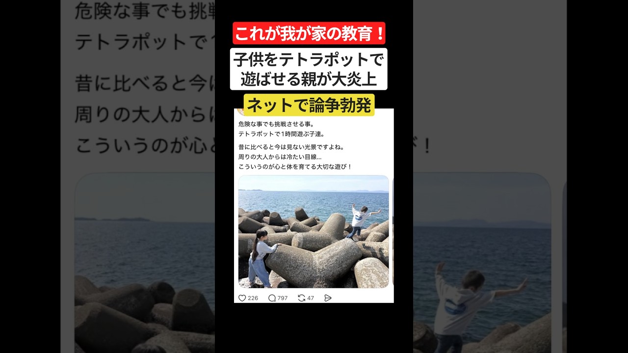 【賛否勃発】子供をテトラポットで遊ばせた親、大炎上するも開き直る #炎上 #賛否両論