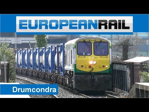 Irish Rail Class 201 Locomotive + IWT Liner Container Freight Train - Drumcondra Station