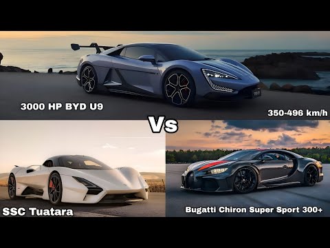 3000 HP BYD U9 496 km/h Top Speed Record Vs SSC Tuatara and Bugatti Chiron SS 300+ 