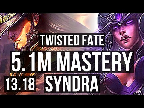 TWISTED FATE vs SYNDRA (MID) | 5.1M mastery, 6/1/8, 500+ games | EUW Master | 13.18