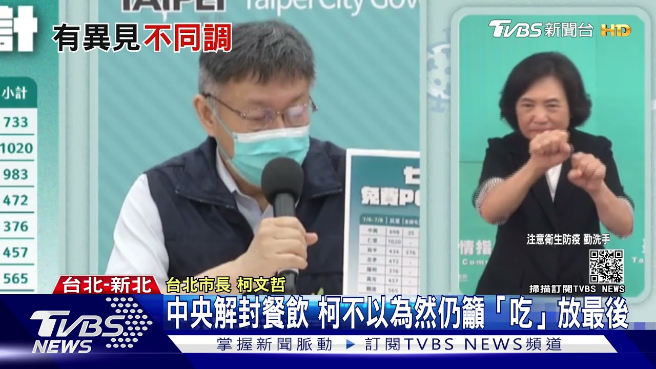 中央解封餐飲　柯文哲不以為然仍籲「吃」放最後