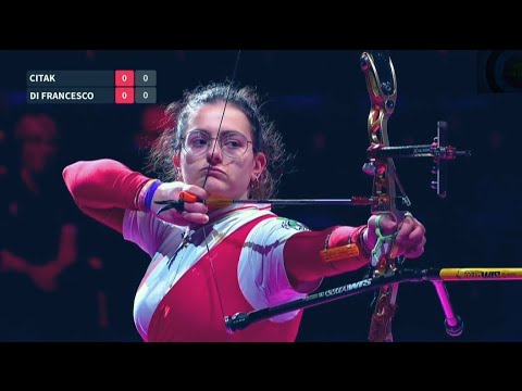 Watch:Ozge Citak v Roberta Di Francesco – recurve under 21 women bronze _ 2023 Indoor Youth Finals