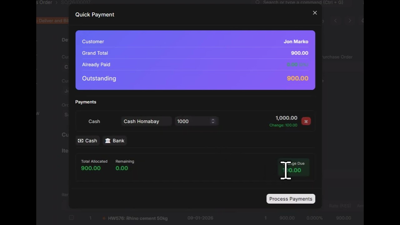 ERPNext - Sales Order - Quick Pay