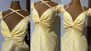 How to Sew an Underbust Twist Dress 💕| Mini A-Line Dress with Straps & Elastic Sleeves Tutorial