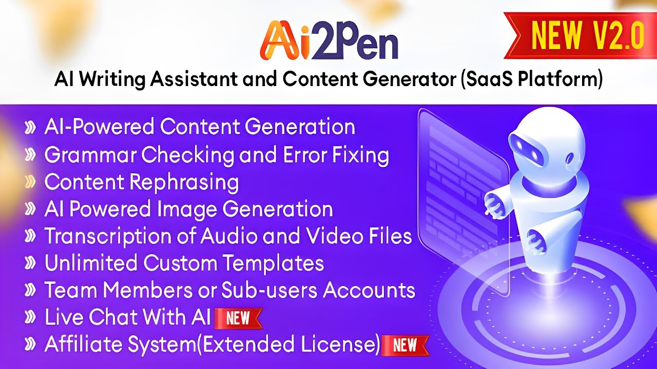 Ai2Pen – AI Writing Assistant and Content Generator (SaaS Platform) PHP Script