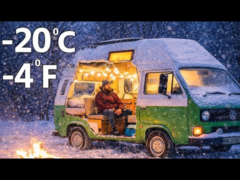 Surviving a Winter Blizzard | Solo in Old Camper | 1 Hour Sounds of Camping | ASMR