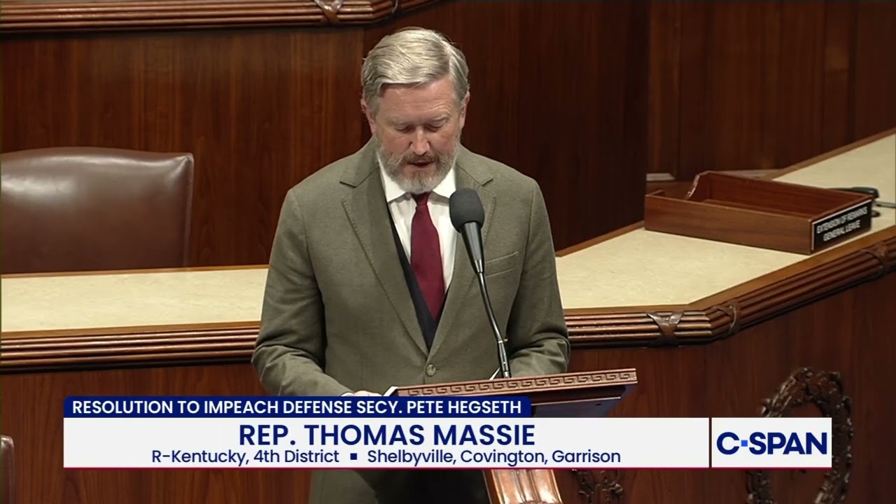 Rep. Massie introduces impeachment articles against Defense Secretary Hegseth over Iran military action