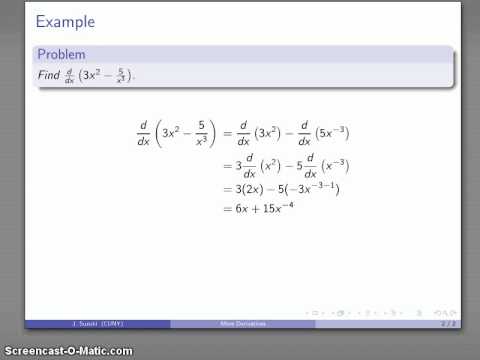 Calculus 195 More Examples of Simple Derivatives