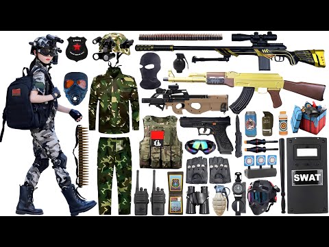 Special police weapon toy gun set unboxing, M24, AWM sniper rifle, M416 rifle, toy hunting rifle