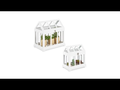 Mini serre intérieur en lot de 2 Blanc - Bois manufacturé - Verre - 38 x 37 x 24 cm