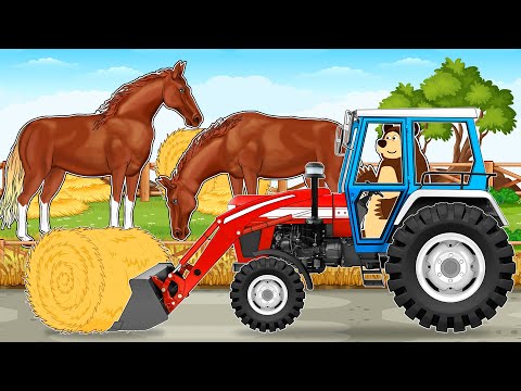Transporting Horses to the Stable & Delivering Hay for Feeding 🚜🐴 | Farm Vehicles Animation