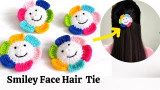 Adorable crochet 🙂SMILEY flower Hair tie / Hair clips|Beginner Friendly Tutorial|Hindi 