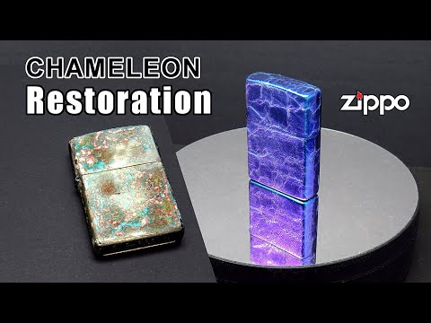 Zippo Lighter Restoration！Chameleon Painting with Nail Powder｜Gas Edition