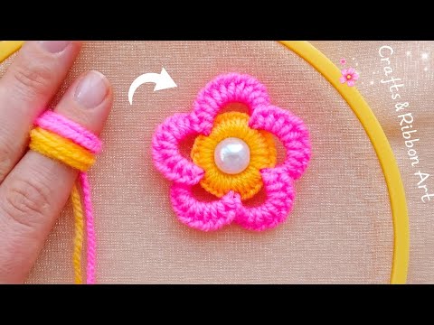 It's so Beautiful 💖🌟 Superb Woolen Flower Making Trick with Finger - Hand Embroidery Amazing Flowers
