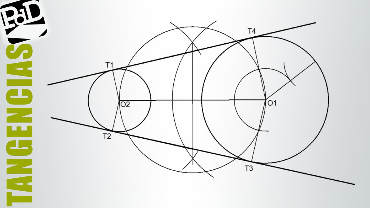 Trazar las rectas tangentes exteriores a dos circunferencias (Tangencias).