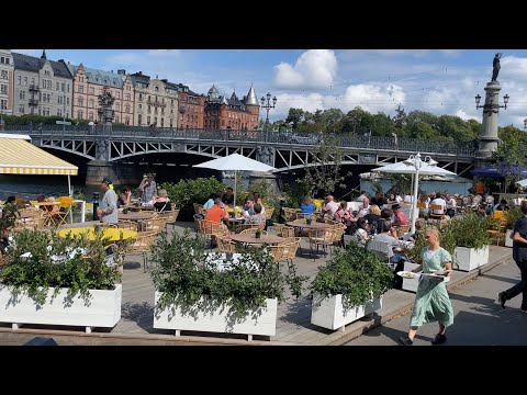 Stockholm streetlife around beautiful bridge Djurgårdsbron