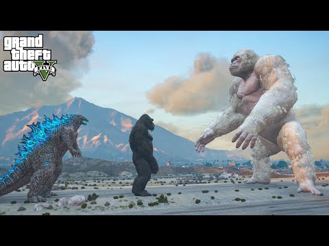 Godzilla and Kong vs Giant George Epic Battle - GTA 5 Mods
