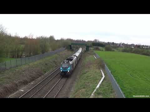DRS Class 68 No. 68025 on 3E39 Manchester Victoria - Leeds @ Moss Lane on 10.04.22 - HD
