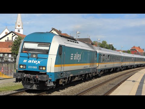 Züge im Allgäu: RE Züge mit DB BR 612 und ALEX Zug mit BR 223 in Heimenkirch zw. Lindau & Immenstadt