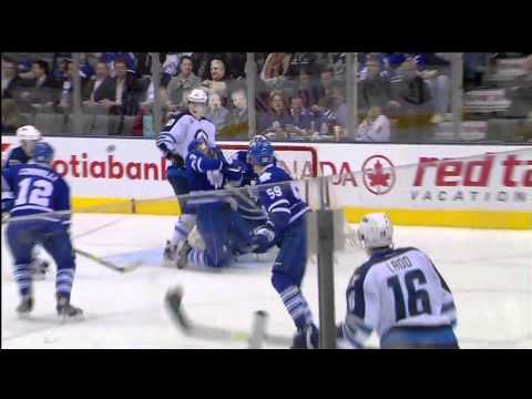 Dion Phaneuf Takes Shot Off Face - Jets @ Leafs - 01/05/2012