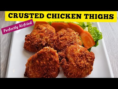 Crusted Chicken Thighs In Air fryer Recipe. Air fried Corn flakes Breaded Chicken Thighs NO EGGS