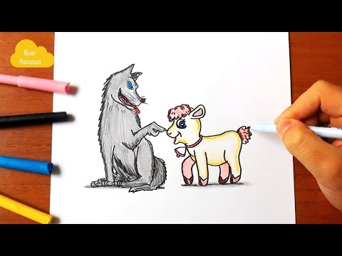 comment dessiner un loup et un agneau facile